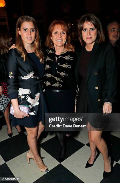 Princess Beatrice of York, Sarah Ferguson, Duchess of York and Princess Eugenie of York attend the launch of The Ned, London on April 26, 2017 in...