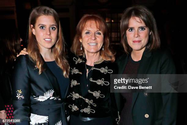 Princess Beatrice of York, Sarah Ferguson, Duchess of York and Princess Eugenie of York attend the launch of The Ned, London on April 26, 2017 in...