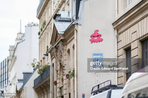 Street art graffiti by artist GZUP, showing the Dragon Ball Z character Majin Boo "Majin Buu", on April 15, 2017 in Paris, France.