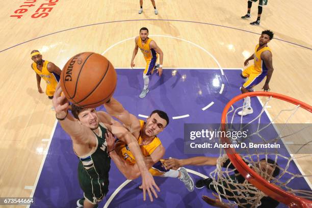 Mirza Teletovic of the Milwaukee Bucks shoots the ball during a game against the Los Angeles Lakers on March 17, 2017 at STAPLES Center in Los...