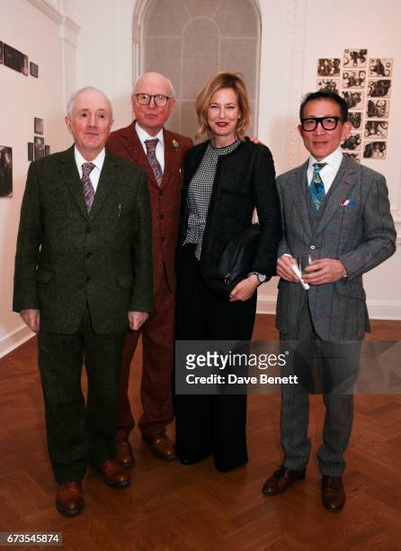 Gilbert & George, Julia Peyton Jones and Guest attend the opening of Galerie Thaddaeus Ropac London on April 26, 2017 in London, England.