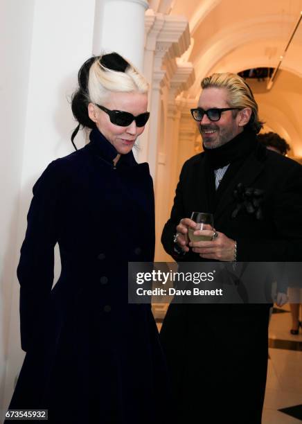 Daphne Guinness and Guest attend the opening of Galerie Thaddaeus Ropac London on April 26, 2017 in London, England.