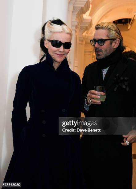 Daphne Guinness and guest attend the opening of Galerie Thaddaeus Ropac London on April 26, 2017 in London, England.