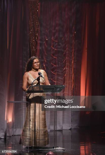 Patricia Blanchet speaks onstage during the Jazz at Lincoln Center 2017 Gala "Ella at 100: Forever the First Lady of Song" on April 26, 2017 in New...