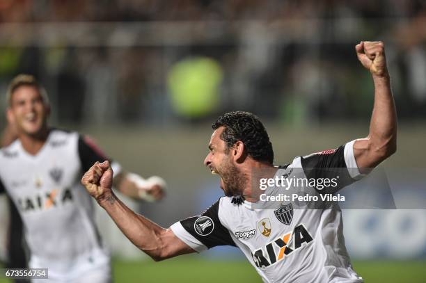 Fred of Atletico MG celebrates a scored goal against Libertad during a match between Atletico MG and Libertad as part of Copa Bridgestone...