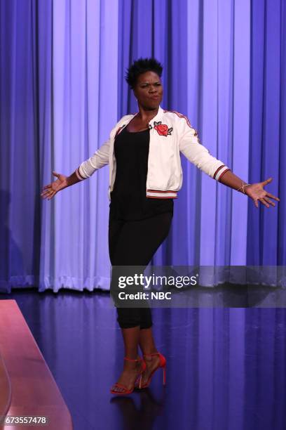 Episode 0662 -- Pictured: Comedian Leslie Jones arrives for an interview on April 26, 2017 --