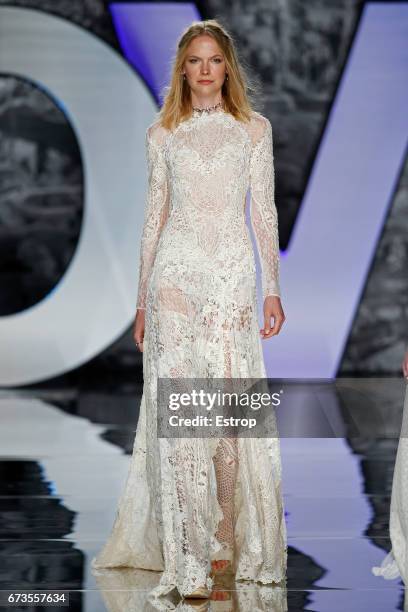 Model walks the runway at Yolancris show during Barcelona Bridal Fashion Week 2017 on April 26, 2017 in Barcelona, Spain.