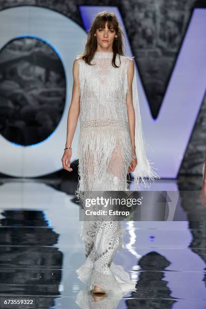 Model walks the runway at Yolancris show during Barcelona Bridal Fashion Week 2017 on April 26, 2017 in Barcelona, Spain.