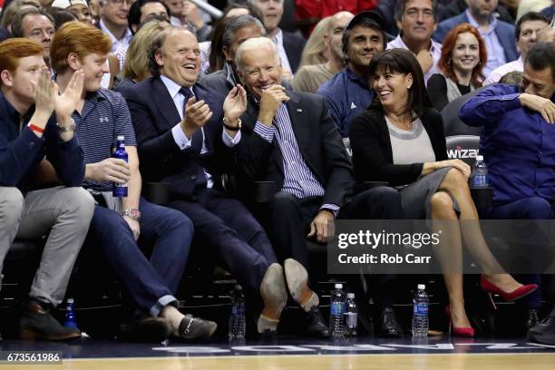 Former U.S. Vice President Joseph Biden watches during the the second half of the Washington Wizards and Atlanta Hawks in Game Five of the Eastern...