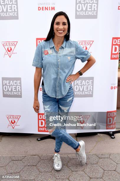 Rapper Maya Jupiter attends the GUESS x Peace Over Violence support Denim Day event at Third Street Promenade on April 26, 2017 in Santa Monica,...