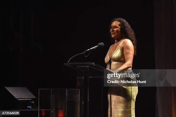 Patricia Blanchet speaks onstage during the Jazz at Lincoln Center 2017 Gala "Ella at 100: Forever the First Lady of Song" on April 26, 2017 in New...