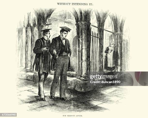 victorian university students, 19th century - oxford graduation stock illustrations