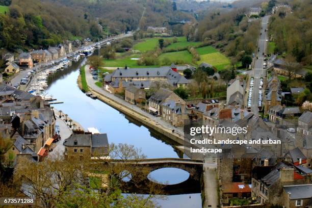 aerial view od dinan, a medieval town in brittany - fleuve et rivière stock pictures, royalty-free photos & images