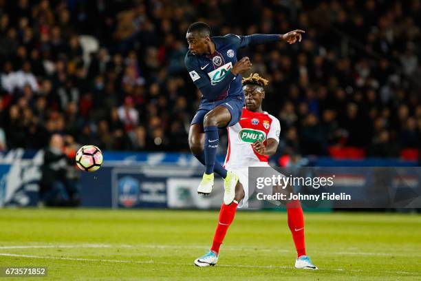 Blaise Matuidi of Paris Saint Germain and Kevin N'Doram of Monaco during the Semi final of the French Cup match between Paris Saint-Germain and As...