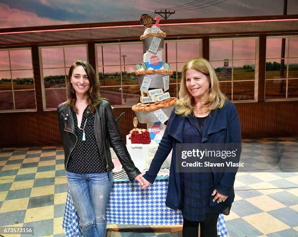 Sara Bareilles and book writer Jessie Nelson celebrate one year of "Waitress" on Broadway at The Brooks Atkinson Theatre on April 26, 2017 in New...