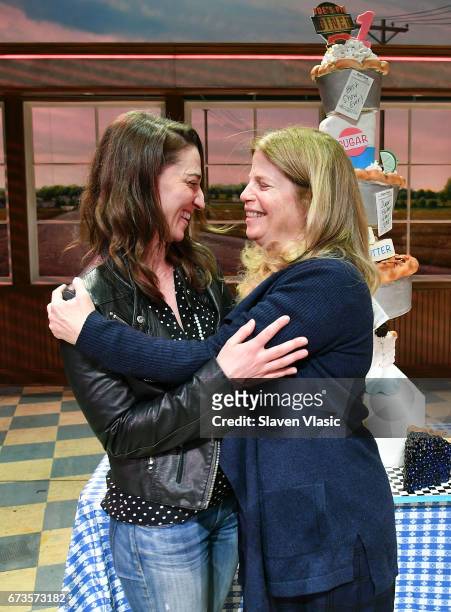 Sara Bareilles and book writer Jessie Nelson celebrate one year of "Waitress" on Broadway at The Brooks Atkinson Theatre on April 26, 2017 in New...