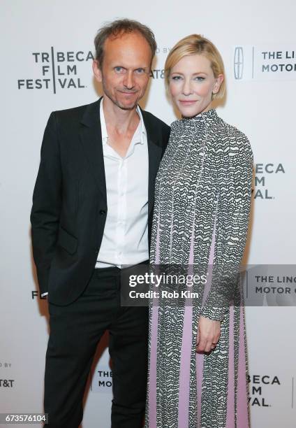 Cate Blanchett and Julian Rosefeldt attend the premiere of "Manifesto" during the 2017 Tribeca Film Festival at Spring Studios on April 26, 2017 in...