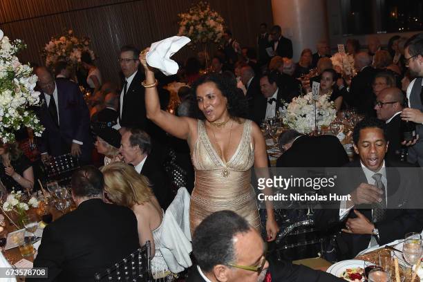 Patricia Blanchet dances during a second line parade during at Jazz at Lincoln Center 2017 Gala "Ella at 100: Forever the First Lady of Song" on...