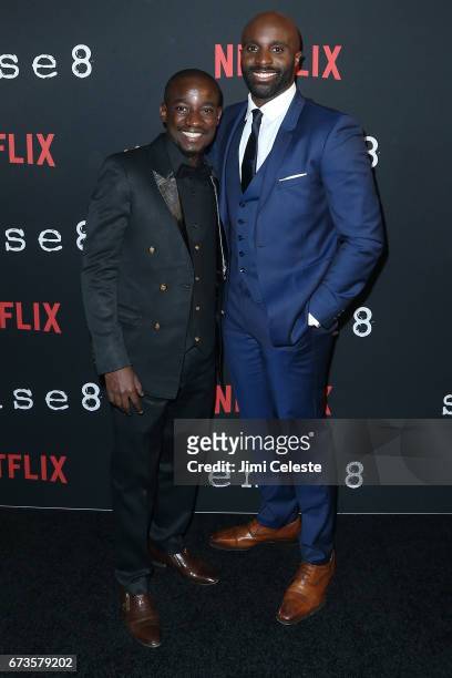 Paul Ogola and Toby Onwumere attend the Season 2 Premiere of Netflix's "Sense8" at AMC Lincoln Square Theater on April 26, 2017 in New York City.