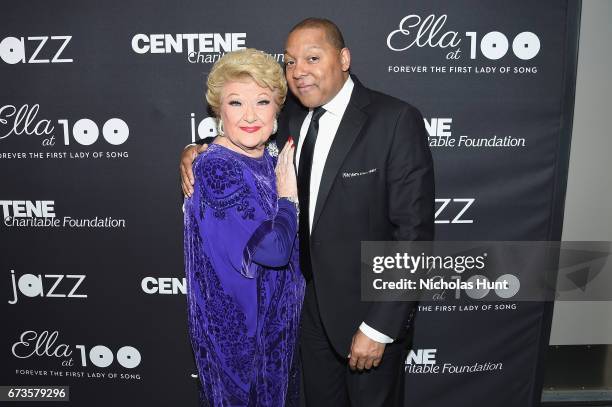Marilyn Maye and Wynton Marsalis pose backstage at the Jazz at Lincoln Center 2017 Gala "Ella at 100: Forever the First Lady of Song" on April 26,...