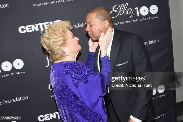 Marilyn Maye and Wynton Marsalis pose backstage at the Jazz at Lincoln Center 2017 Gala "Ella at 100: Forever the First Lady of Song" on April 26,...