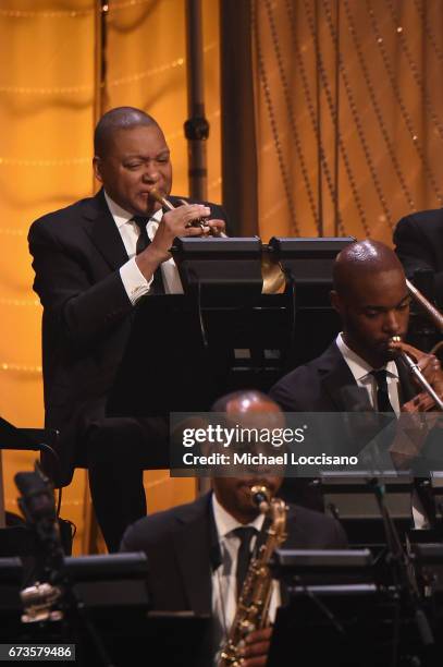 Trumpeter Wynton Marsalisperforms onstage at the Jazz at Lincoln Center 2017 Gala "Ella at 100: Forever the First Lady of Song" on April 26, 2017 in...
