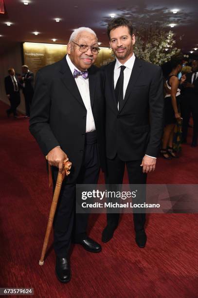 Pianist Ellis Marsalis and host Harry Connick Jr. Attend the Jazz at Lincoln Center 2017 Gala "Ella at 100: Forever the First Lady of Song" on April...