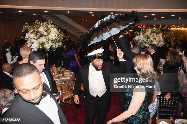 Second line parades through dinner at the Jazz at Lincoln Center 2017 Gala "Ella at 100: Forever the First Lady of Song" on April 26, 2017 in New...