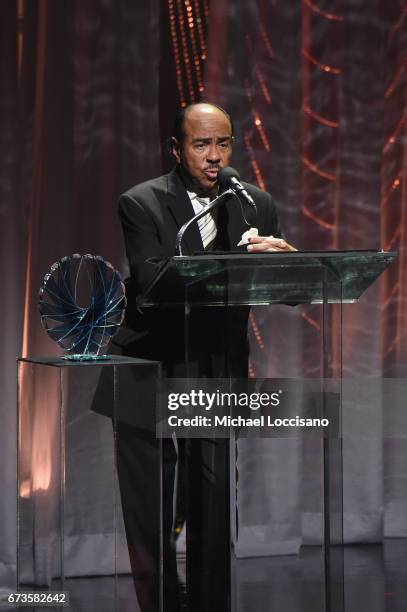 Musician Benny Golson speaks onstage during the Jazz at Lincoln Center 2017 Gala "Ella at 100: Forever the First Lady of Song" on April 26, 2017 in...