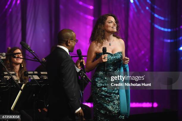 Singer Roberta Gambarini performs onstage during the Jazz at Lincoln Center 2017 Gala "Ella at 100: Forever the First Lady of Song" on April 26, 2017...