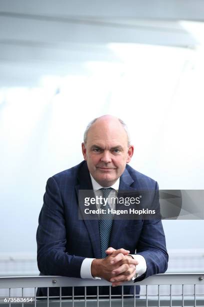 Finance Minister Steven Joyce poses during a pre-budget address at Westpac Stadium on April 27, 2017 in Wellington, New Zealand. Budget 2017 will be...