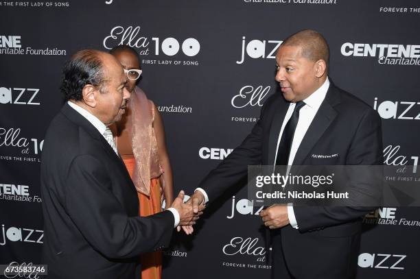 Benny Golson, Cecile McLorin Salvant, and, Wynton Marsalis attend the Jazz at Lincoln Center 2017 Gala "Ella at 100: Forever the First Lady of Song"...