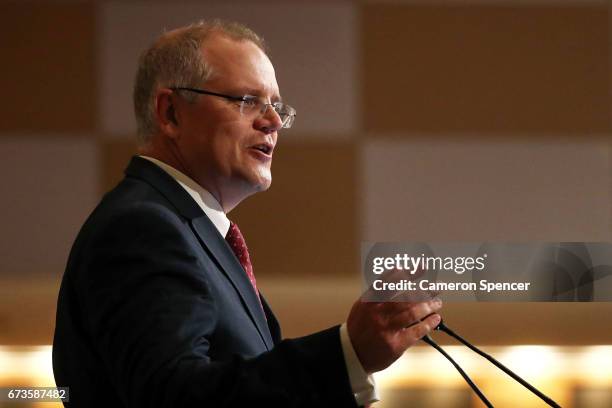 Treasurer Scott Morrison speaks to the Australian Business Economists forum at Westin Hotel on April 27, 2017 in Sydney, Australia. The treasurer...