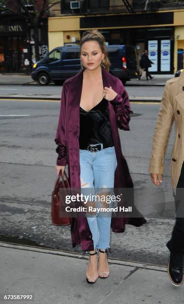 Chrissy Teigen is seen walking in Soho on April 26, 2017 in New York City.