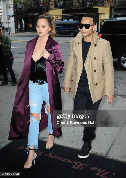 Chrissy Teigen and John Legend are seen walking in Soho on April 26, 2017 in New York City.