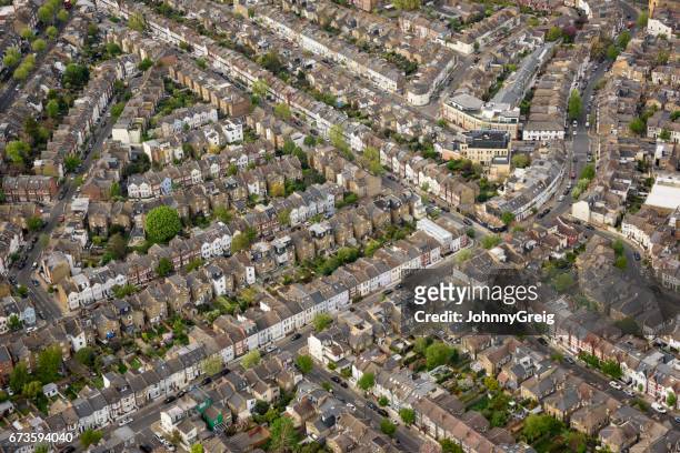 aerial view over london terraced housing - greater london stock pictures, royalty-free photos & images