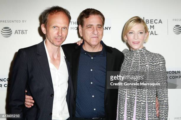 Julian Rosefeldt, Jack Fisher and Cate Blanchett attend the "Manifesto" premiere during the Tribeca Film Festival at Spring Studios on April 26, 2017...