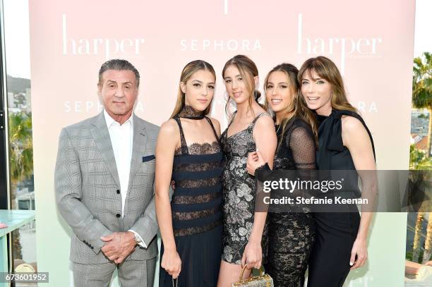 Sylvester Stallone; Sistine Stallone; Scarlet Stallone; Sophia Stallone and Jennifer Flavin Stallone harper x Harper's BAZAAR May Issue Event Hosted...