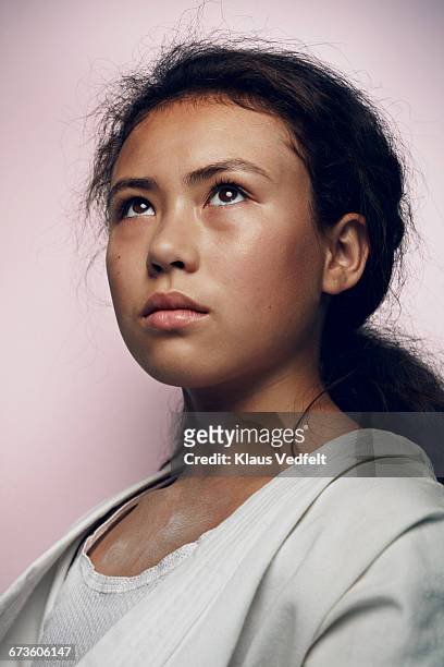 portrait of cool young female martial arts athlete - forward athlete stock pictures, royalty-free photos & images