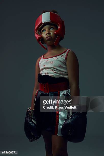 portrait of cool young female boxer - kids boxing stock pictures, royalty-free photos & images