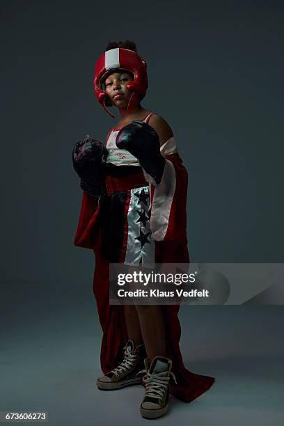 portrait of cool young female boxer - kid boxing stock pictures, royalty-free photos & images