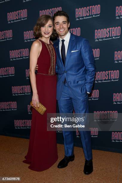 Actress Laura Osnes and actor Corey Cott attend the "Bandstand" Broadway Opening Night after party at The Bernard B. Jacobs Theatre on April 26, 2017...
