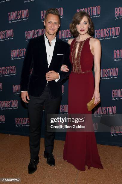 Nathan Johnson and actress Laura Osnes attend the "Bandstand" Broadway Opening Night after party at The Bernard B. Jacobs Theatre on April 26, 2017...