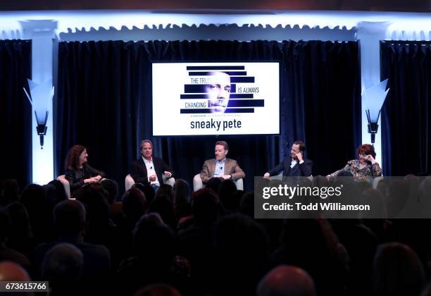 Variety's Debra Birnbaum, Executive Producer Graham Yost, actors Bryan Cranston, Giovanni Ribisi and Margo Martindale speak onstage at Amazon...