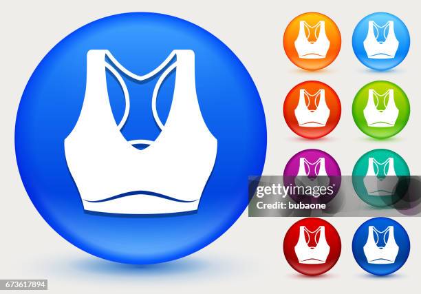 ilustrações, clipart, desenhos animados e ícones de ícone de roupa de tênis no círculo de cores brilhantes botões - sutiã para esportes