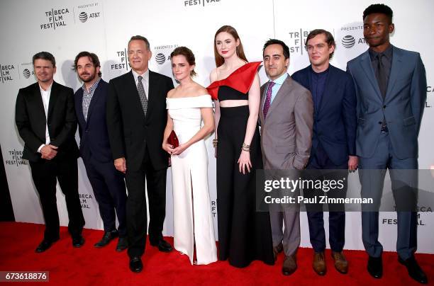 James Ponsoldt, Tom Hanks, Emma Watson, Karen Gillan, Amir Talai, Ellar Coltrane, and Mamoudou Athie attend the 2017 Tribeca Film Festival - "The...