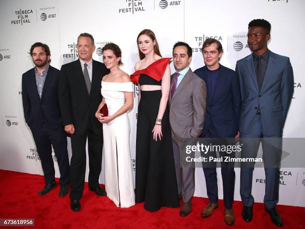 James Ponsoldt, Tom Hanks, Emma Watson, Karen Gillan, Amir Talai, Ellar Coltrane, and Mamoudou Athie attend the 2017 Tribeca Film Festival - "The...