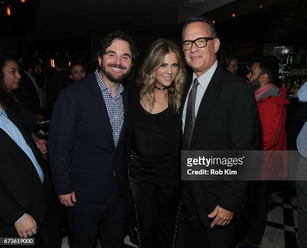 James Ponsoldt, Rita Wilson and Tom Hanks attend the afterparty for 'The Circle' during the 2017 Tribeca Film Festival at American Cut Tribeca on...