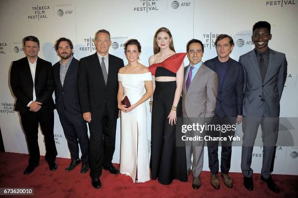 James Ponsoldt, Tom Hanks, Tom Hanks, Emma Watson, Karen Gillan, Amir Talai, Ellar Coltrane and Mamoudou Athie attend "The Circle" screening during...