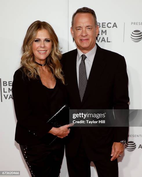 Rita Wilson and Tom Hanks attend the premiere of "The Circle" during the 2017 Tribeca Film Festival at Borough of Manhattan Community College on...